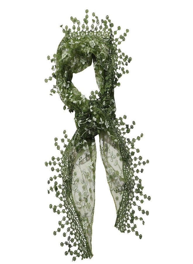 CABODYALS Olive Green Lace Scarf Head Wrap Vintage Soft Triangle Hairband Flower Pattern Sheer Fabric Floral Edging Trim Polyester Cloth Headbands for Women Hair Accessories Party Birthday Wedding - Image 1